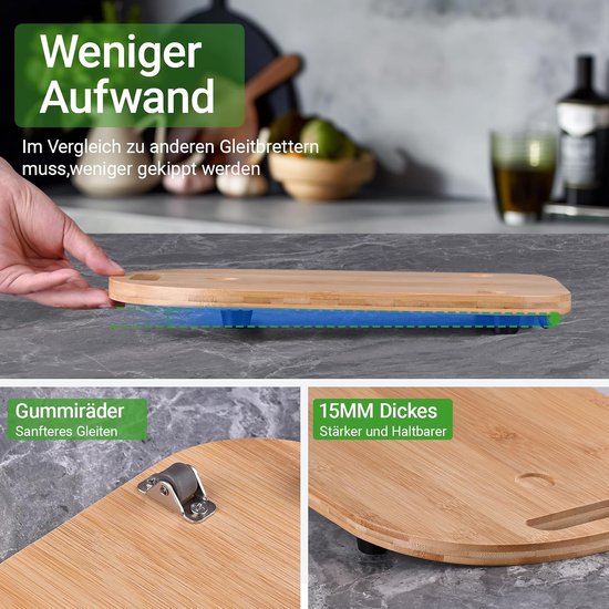 Glijplank voor Thermomix TM6/TM5, plank voor Thermomix met wielen, snel verplaatsen, rolplank voor Thermomix Vorwerk keukenmachine, bamboe — afbeelding 5
