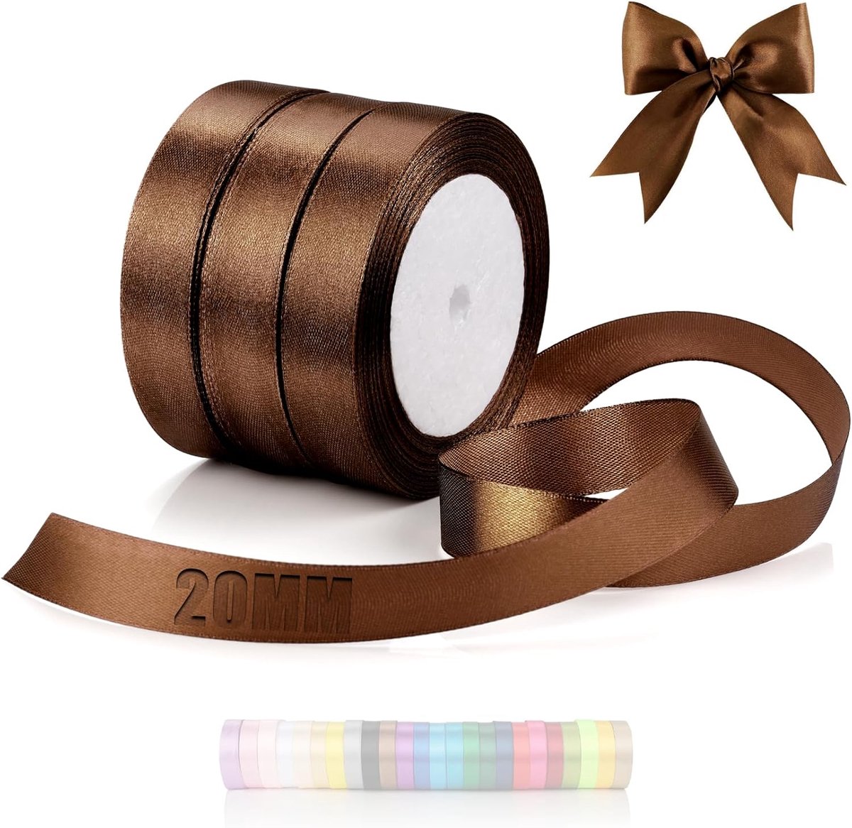 66m Lussenband Koffiebruin Satijnen lint Deco Cadeaulint Breed 20mm Cadeaulinten Koffiebruin Ribbon Band Bruiloft Stof Cadeaulint voor Doop Verjaardag Valentijnsdag Kersttafeldecoratie