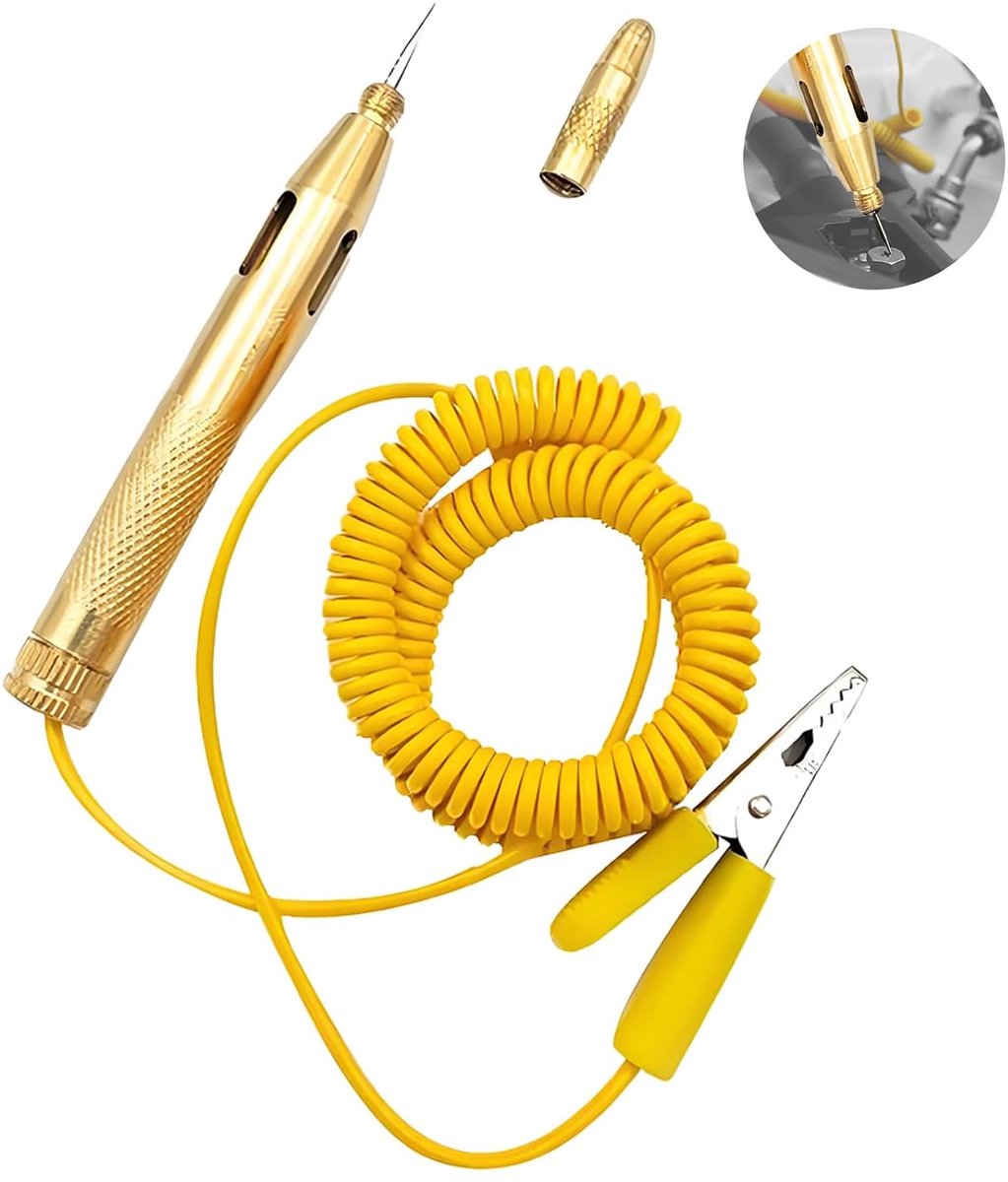 1 intelligente testpen voor auto's DC 6 V 12 V 24 V, stalen sonde en beschermkap van koper, voor snelle diagnose van voertuigen, geel, 1 stuk