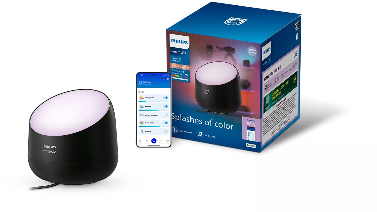 Philips Smart Lighting - Squire Lite Tafellamp - Gekleurd en instelbaar wit licht - Muzieksynchronisatie - Wall washer - Zwart - Werkt met de WiZ app - Wifi thumbnail 3