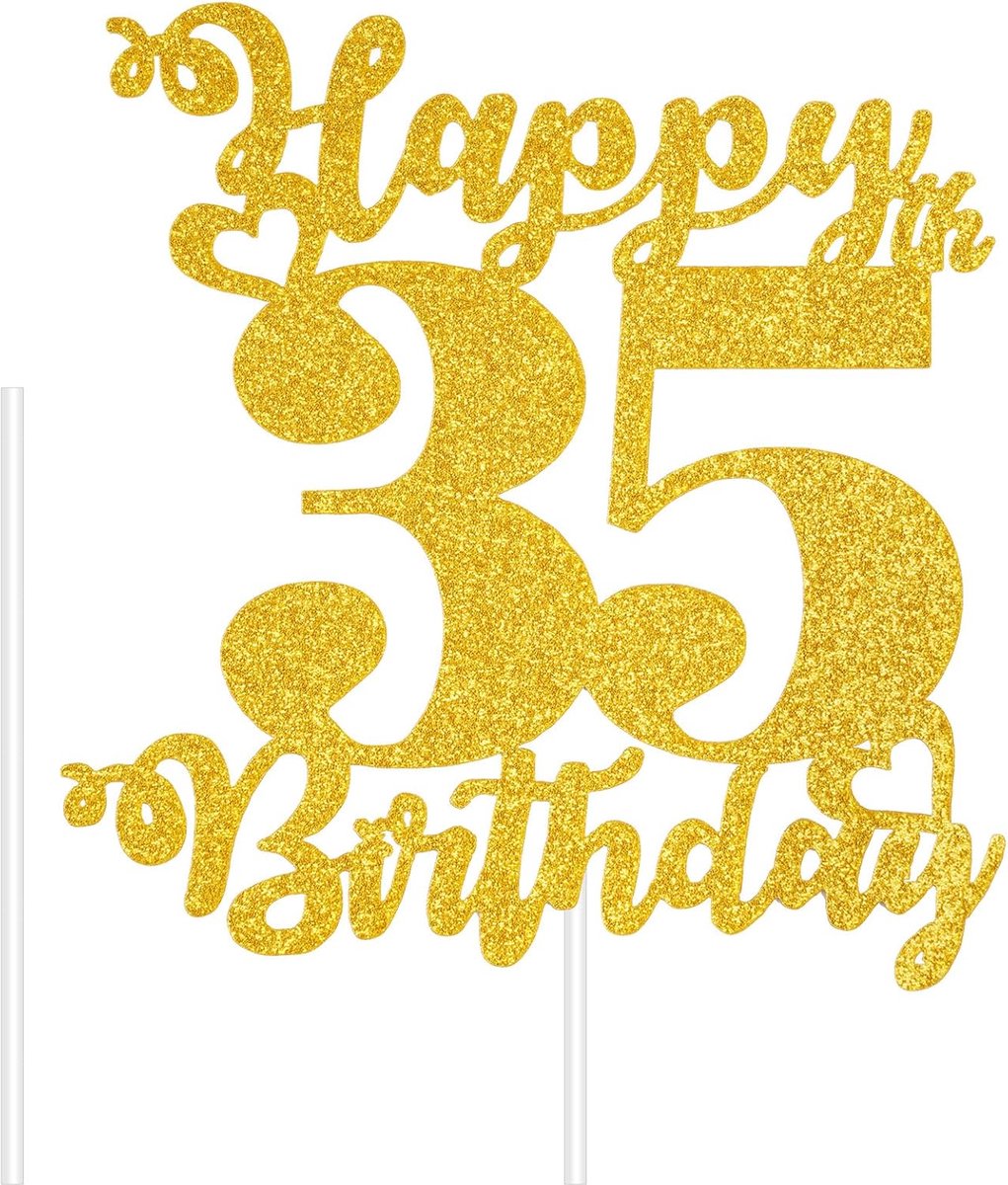 Verjaardag taarttopper nummer, gepersonaliseerde taarttopper, verjaardagstaarttoppers voor verjaardagen, feesten, jubileumtaarten, decoraties, goud, nummer 35