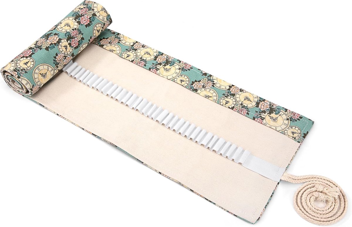 72 gaten canvas rolmapje draagbaar kleurpotloden wrap etui voor studenten, kunstenaars, schilders, Horlogestijl, 80 x 20 cm, modern