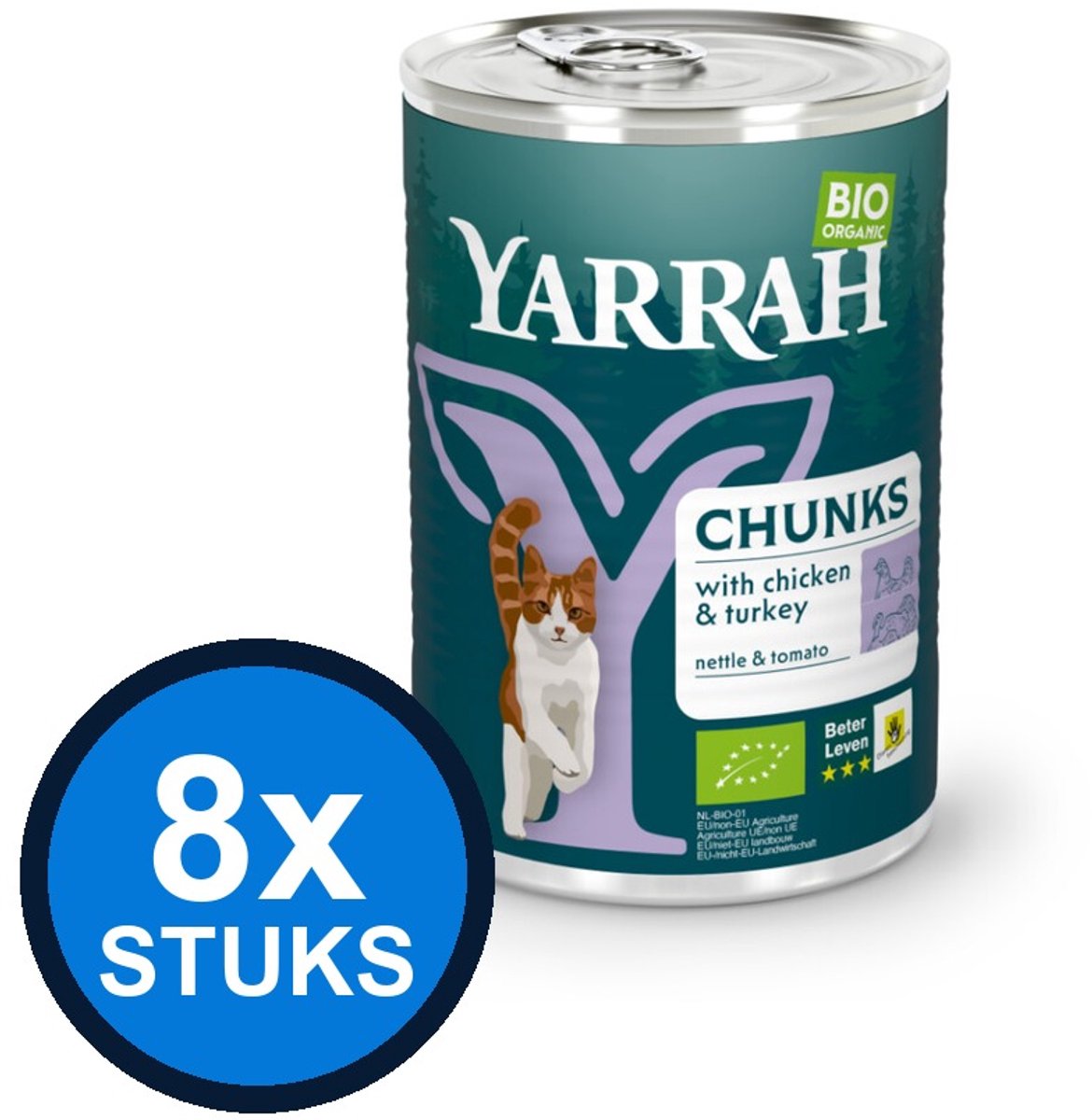 Yarrah Yarrah cat bio blik brokjes saus kip&kalkoen 405gr