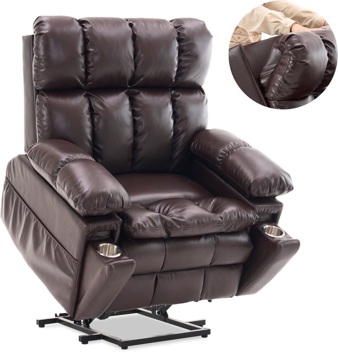 MODENUIT Relaxfauteuil - Elektrisch - 2 Motoren - Met Sta-op Functie En Massage - Woonkamer - Kunstleer Bruin