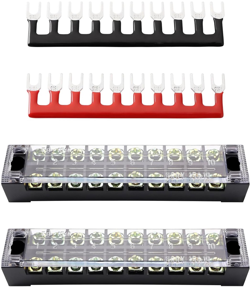 2 Stuks 10-Positie 600V 15A Dubbele Rij Schroefklemmenblok met 2 Stuks 10-Positie 400V 10A Voorgeïsoleerde Barrièreklemmenblokken, voor Industrie, Verlichting en Instrumentatie