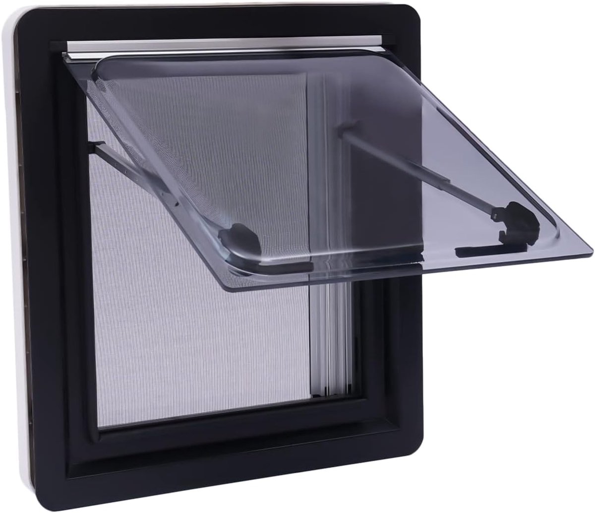 Caravanraam, 450 x 500 mm, zijraam, uitzetraam, 70 graden instelbaar, camper, raam, camper, push-vliegengaas, raam voor caravans, bestelwagen, camper