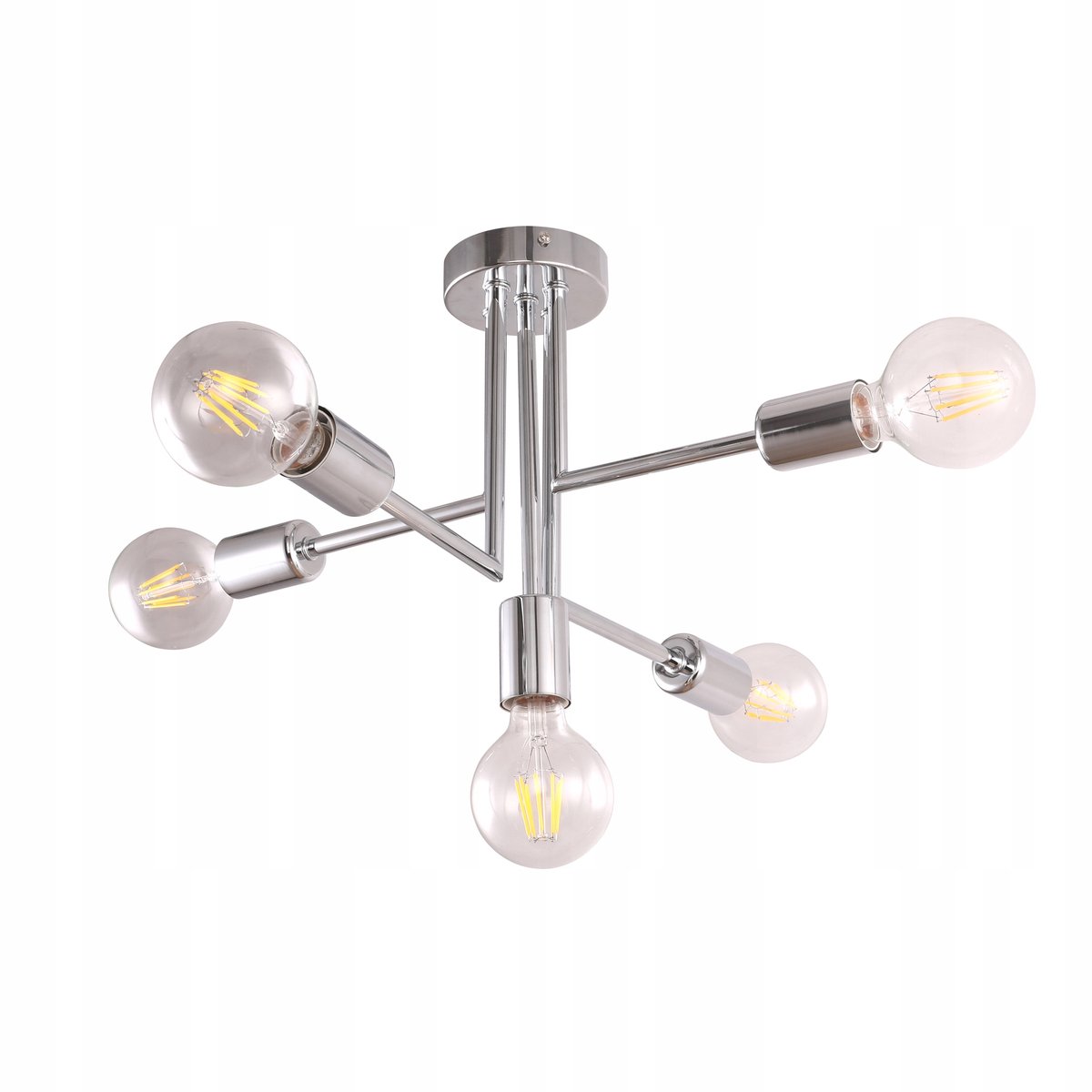 Merkloze Industriële plafondlamp, 5 lichtpunten, chroom, Ø 55 cm