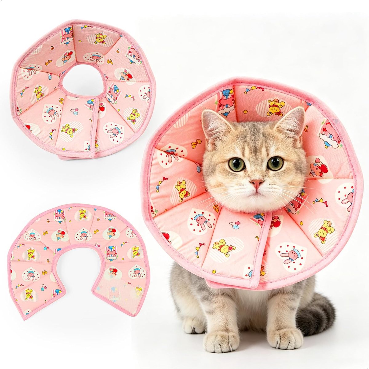 Kattenhalsband, kattenhalsband, zachte kegelhond, polyesterweefsel, maat S, voor postoperatief herstel, roze, 24,5 x 28,8 cm