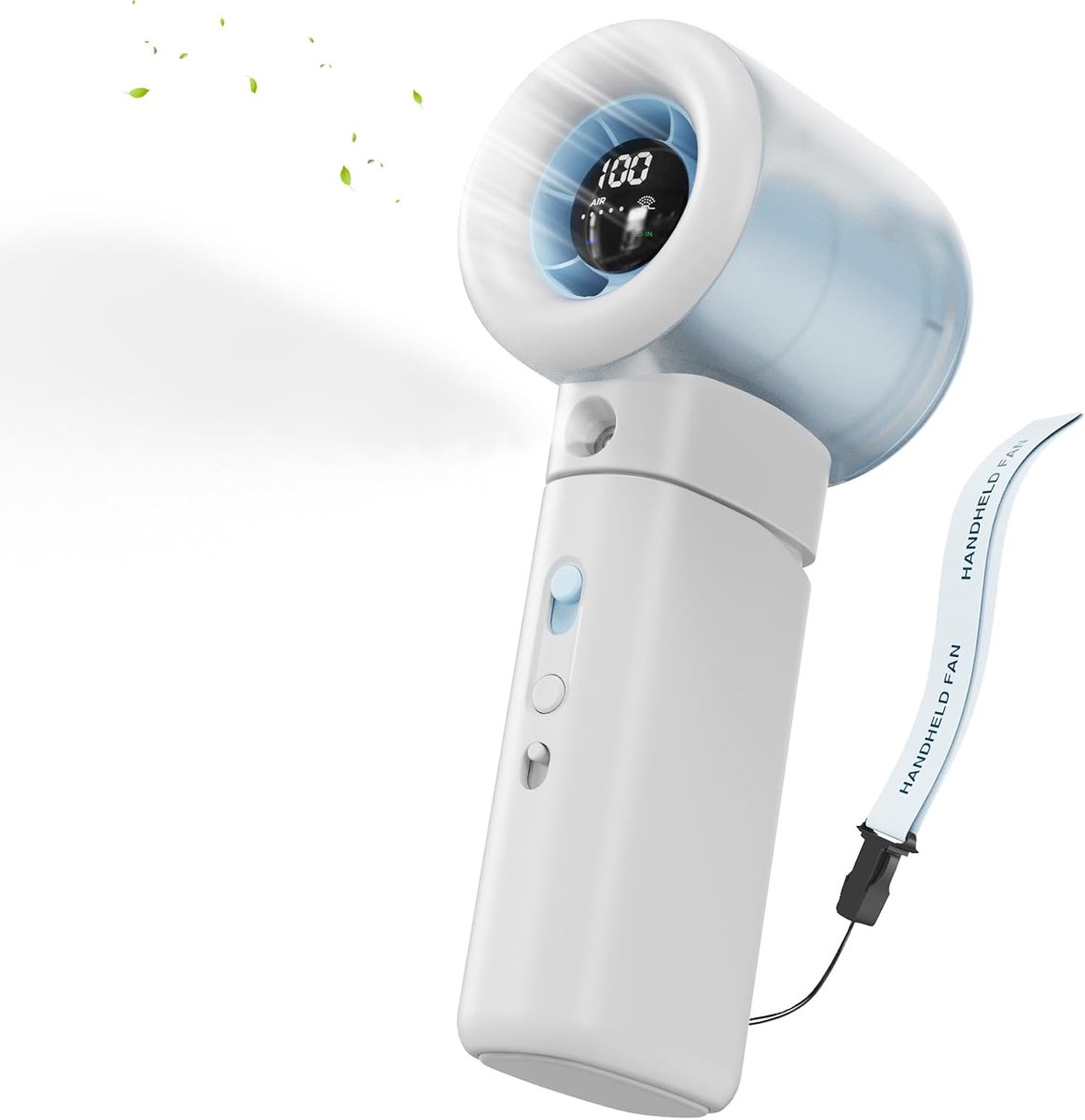 Mist Handventilator - 5000mAh Oplaadbare Mini Vernevelingsventilator,1-100 Ventilatorstanden,Continu/Intermitterend Mistmodus,USB Tafelventilator met LED Display,voor Kantoor Reizen Buiten