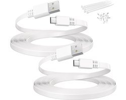 Platte USBA naar Micro USB Verlengkabel 6M 2Stuks,Voedingskabel,Wit | Kabel voor Beveiligingscamera's,Compatibel met Blink Mini/XT2/Outdoor 3,Wyze Cam v4/Pan v2/OG,YI Home,Ring,Arlo Q,eufy,EZVIZ