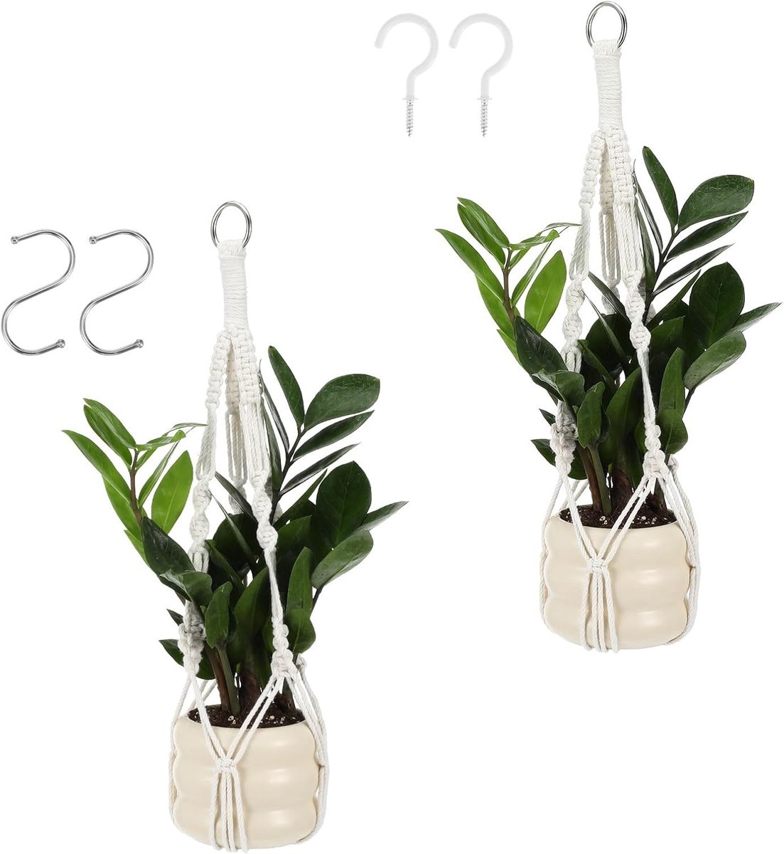 Macramé Plantenhanger - Bloemenhanger - 50 cm - Natuurlijk Katoen - Voor Binnen en Buiten