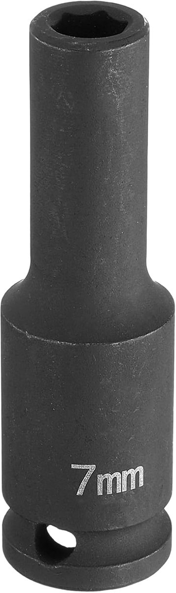 Diepe Impact Socket 3/8" Square Drive by 7mm Metric 6 Point Socket 65mm (2,56") Long CR-MO staal industriële kwaliteit flip socket voor thuis auto hex moeren bouten reparatie, zwart