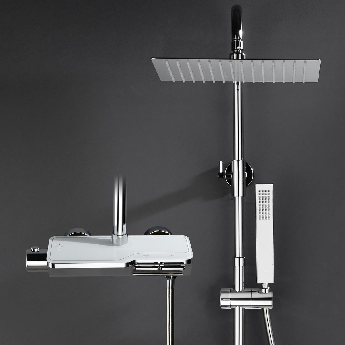 Regendouche douchesysteem met thermostaatarmatuur douchekraan, roestvrijstalen doucheset met regendouchekop en handdouche 25x25 cm verchroomd