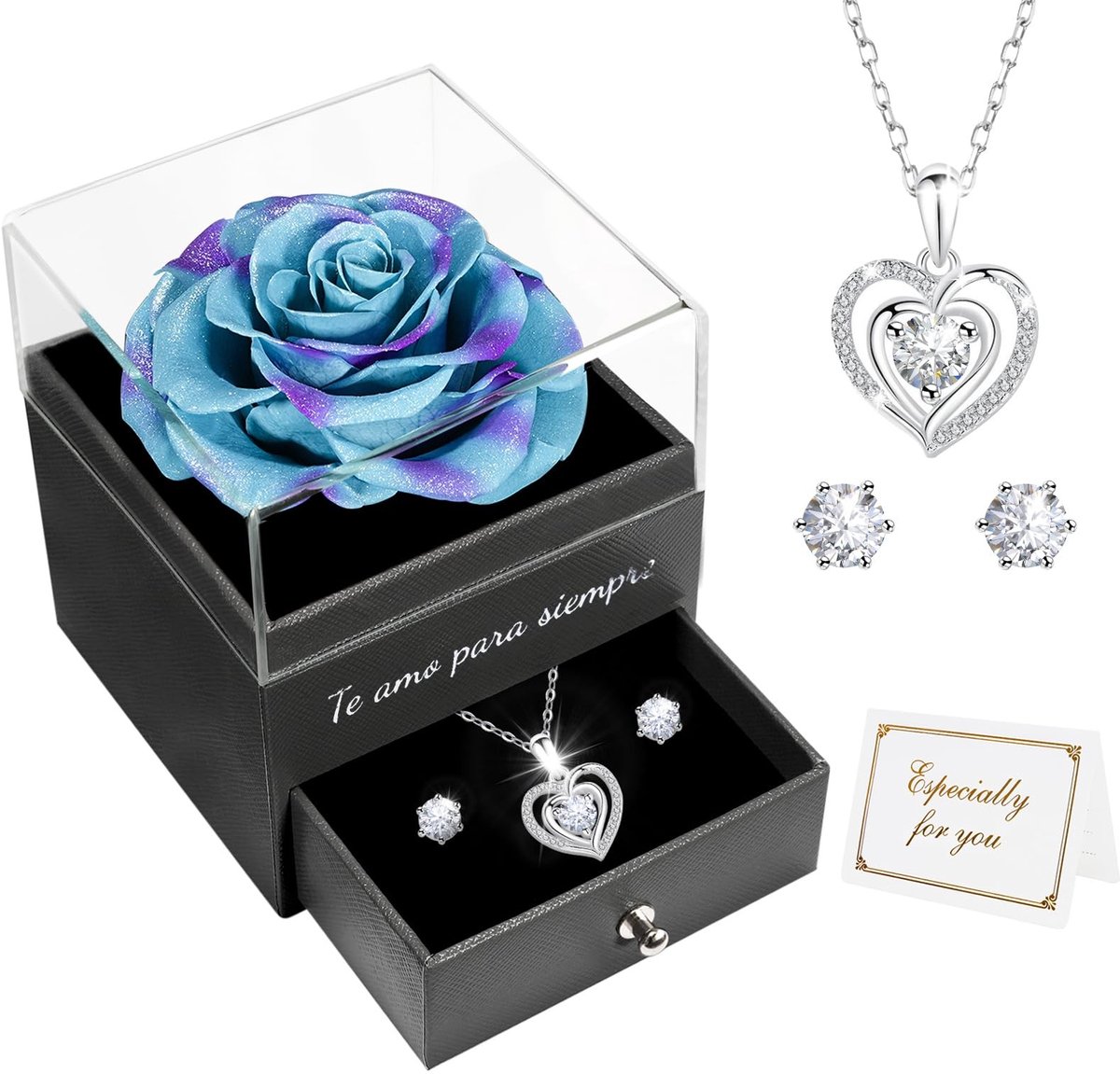 SolidKeus - Roze Eeuwige Roos met Sieraden voor Valentijnsdag