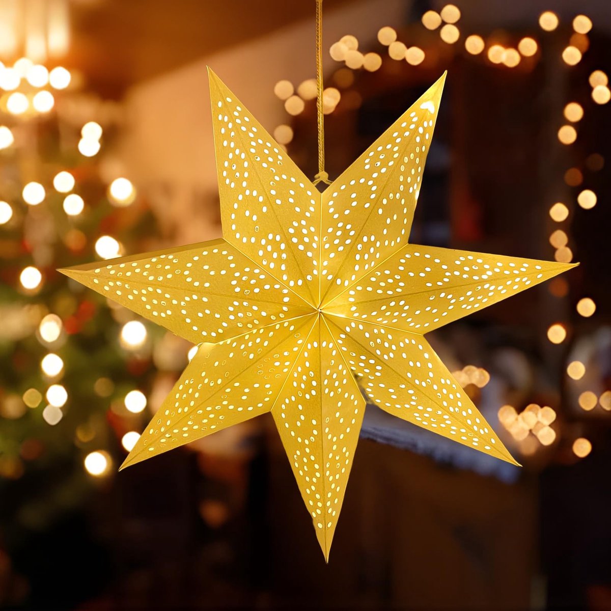 SolidKeus - 3D Vouwbare Papieren Ster met Verlichting voor Kerstdecoratie