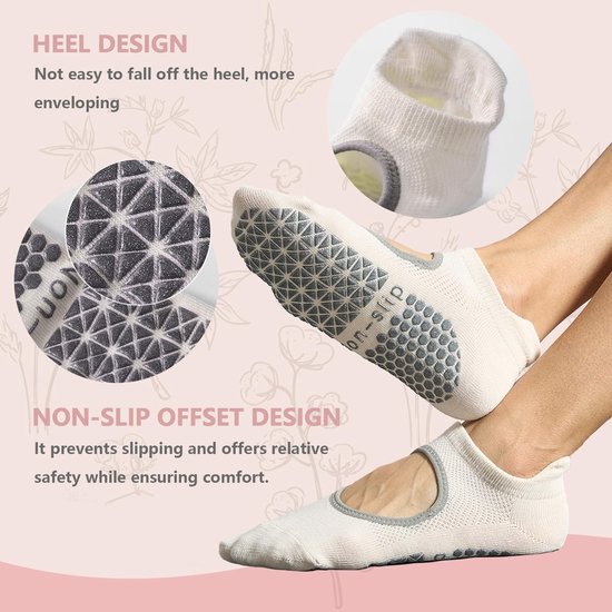 SolidKeus - Set van 3 Antislip Sokken voor Yoga en Pilates, Roze, Beige, Paars van solidkeus — afbeelding 2