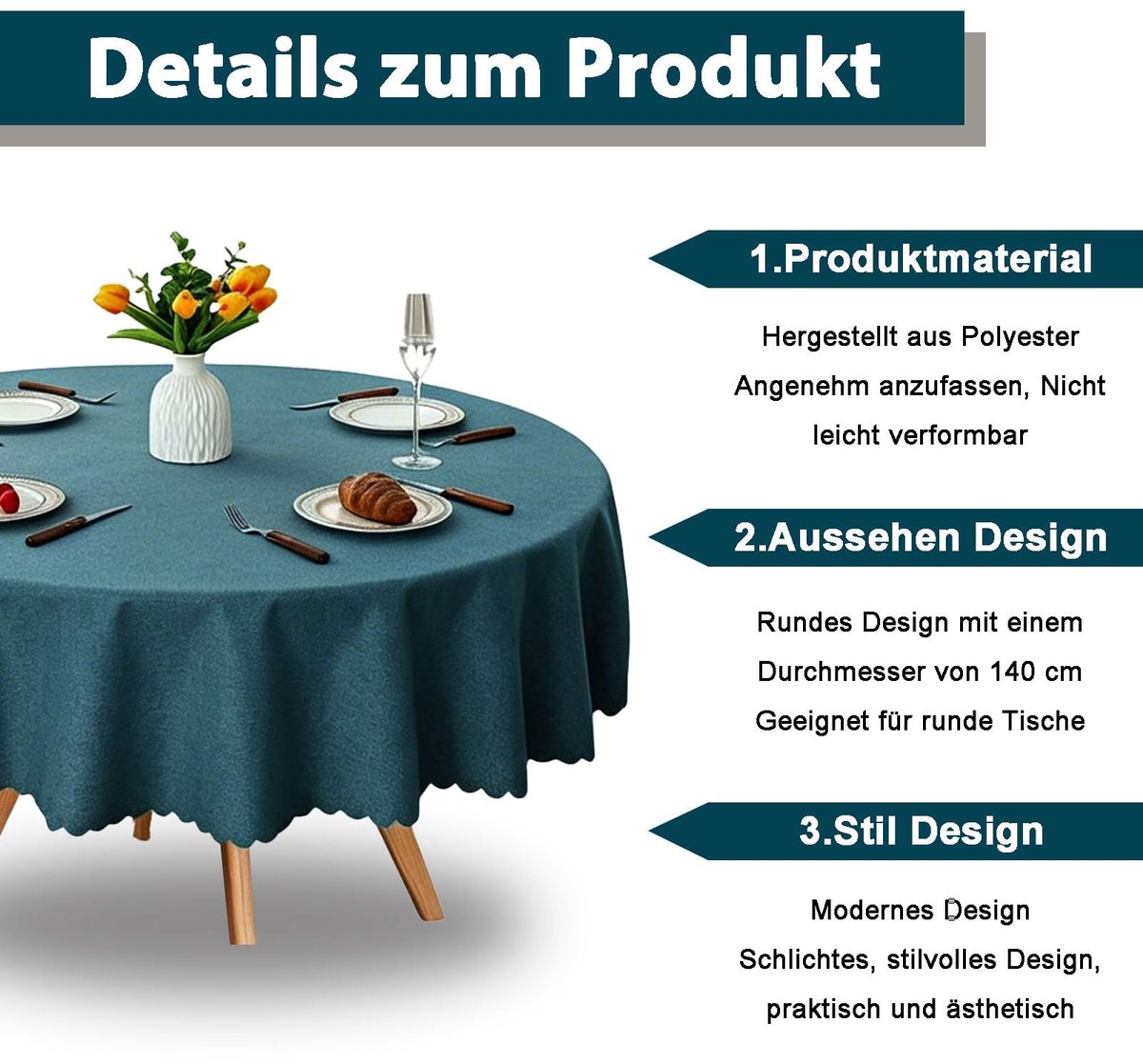 SolidKeus - Ronde Tafelkleed 140 cm Pauwenblauw met TPU Coating
