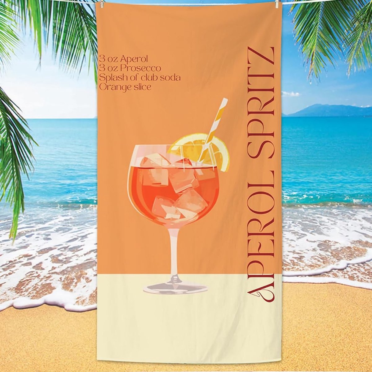 SolidKeus - Sneldrogende Strandhanddoek met Aperol Spritz Patroon