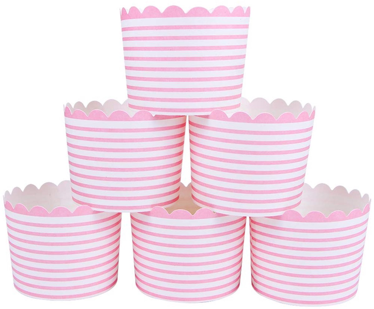 SolidKeus - 50 Stuks Muffin Mallen met Roze Strepen