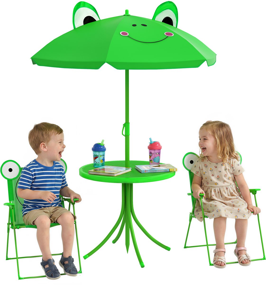 Outsunny Kindertuintafel en -stoelenset - Metaal - 50x50x46cm - Groen
