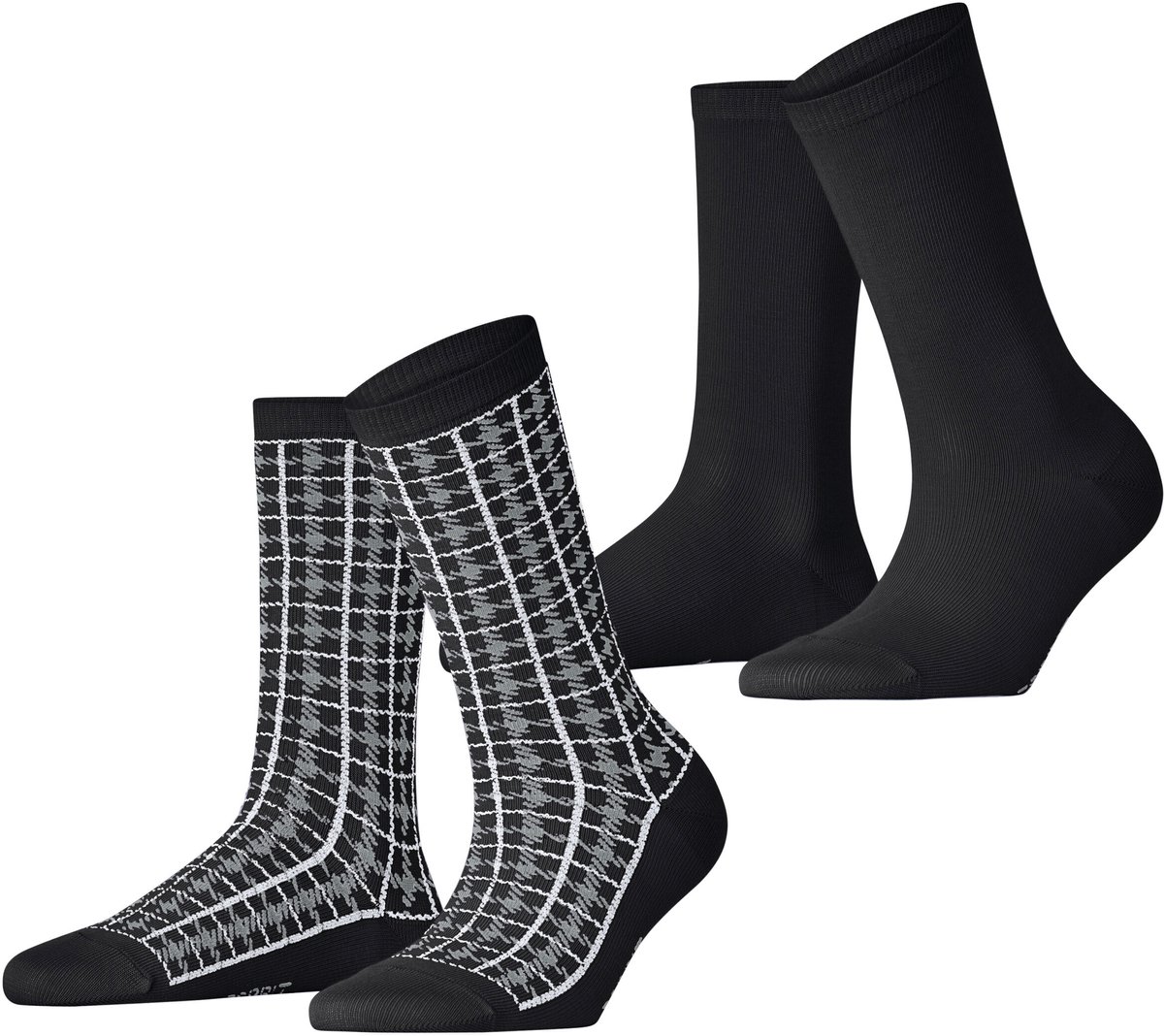 Esprit Retro Plaid 2 Pack gedessineerd katoen multipack sokken dames zwart - maat 35-38
