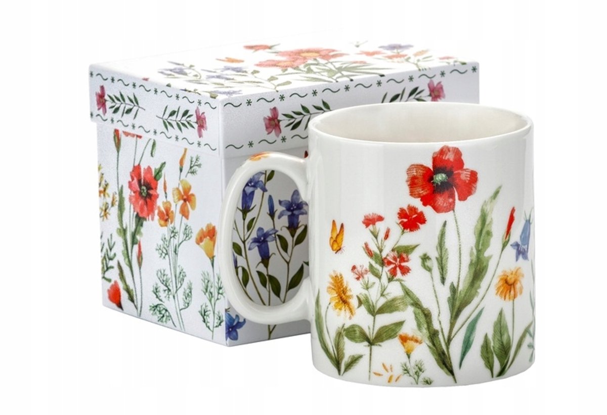 Grote porseleinen mok 660 ml - Bloemendesign, elegant cadeau