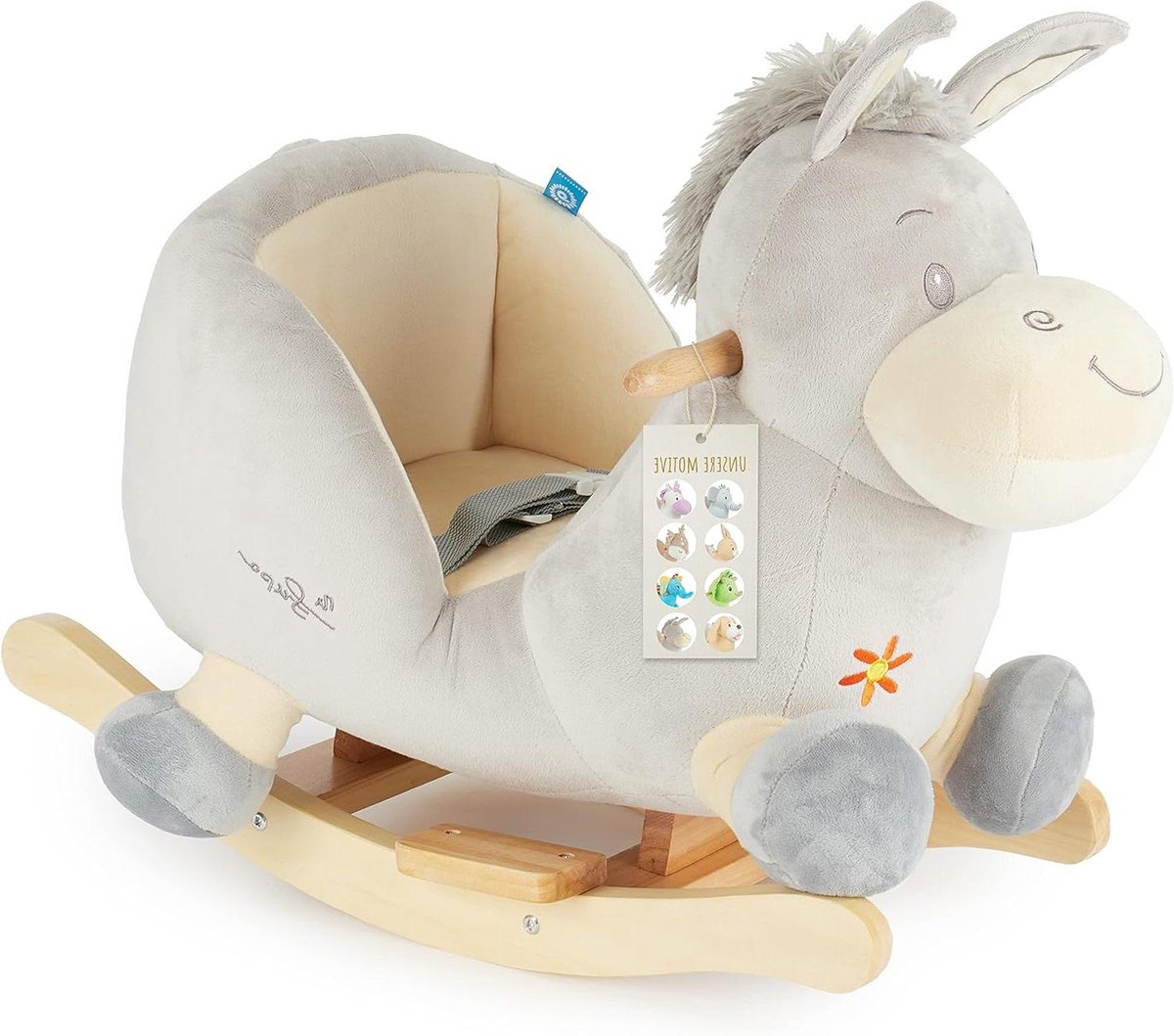 Schommeldier Ezel - Hobbelpaard Baby - Motoriek Trainen - Met Veiligheidsgordel - 60 cm - Grijs