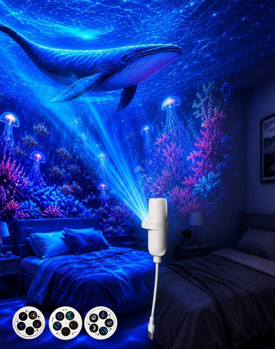 5-in-1 5D holografische sterrenprojector, 360° verstelbaar USB lamp met 15 films, slaapkamer sfeerlamp | Energieklasse A+++
