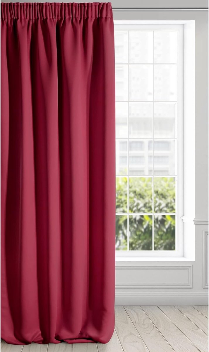 Logan Gordijn Ondoorzichtig, Blackout, Satijn Verduisteringsgordijn met Krulband 1 Stuk. Elegant, Glad, Effen kleur, Woonkamer, Slaapkamer, Rood, 135x270 cm