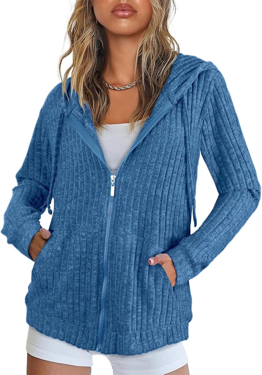 Damesvest met ritssluiting en grote zakken | Hooded Cardigan Vrouwen Lange Mouw Tops Dames Lichtgewicht Jassen Casual Werk Lente Zomer Herfst Tuniek Kleding M-3XL