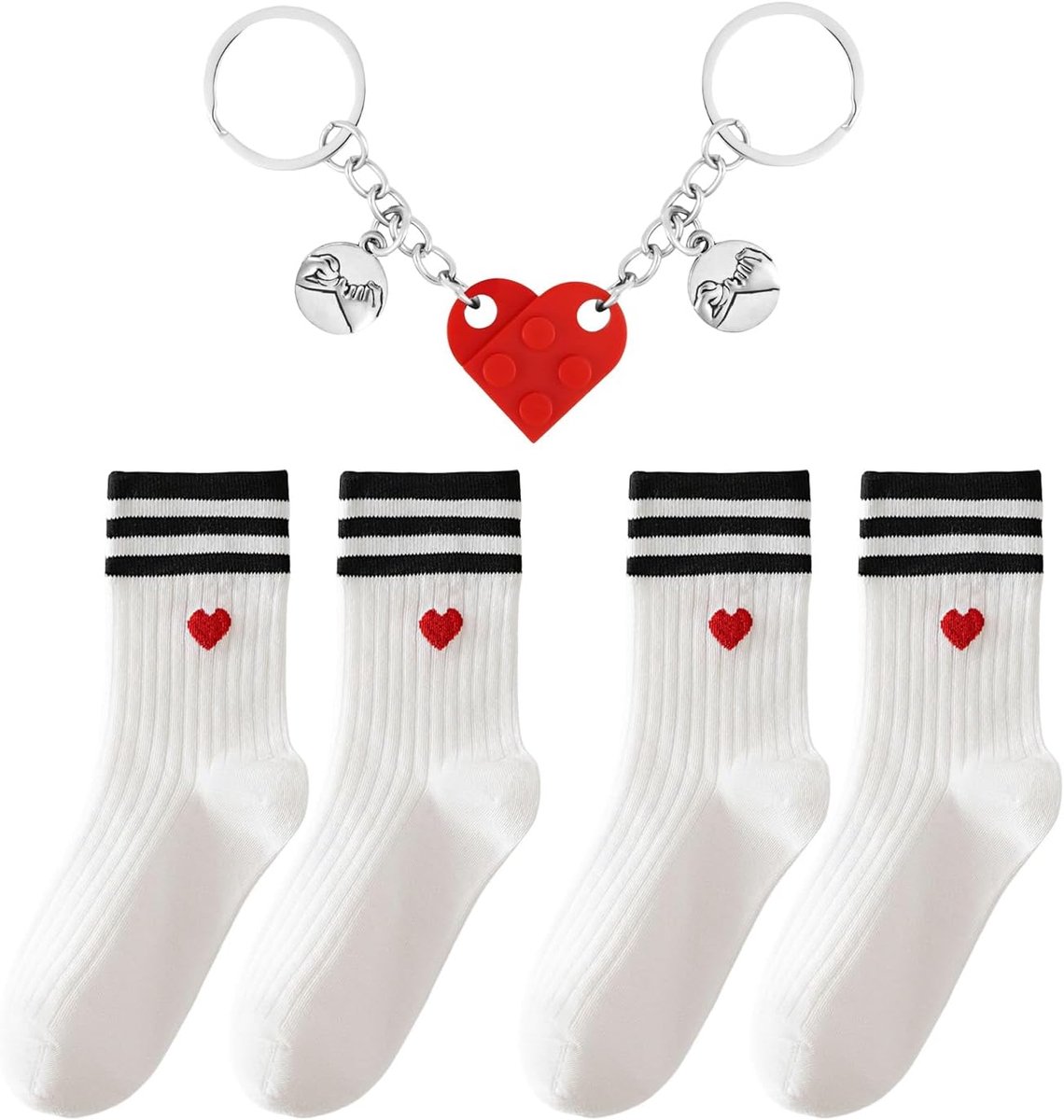 Sokken En 1 Sleutelhanger, Paar Rugzak Hangers, Liefde Patroon Sokken, Modieuze Sport Sokken Set, Liefde Thema Cadeau.