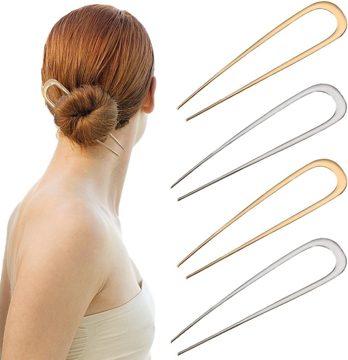 Haarspelden, U-vormige grote haarspelden elegante opgestoken chignon pinnen metalen haarspelden vintage Franse twist haarspeld opgestoken haarstokjes pen haarvork voor vrouwen