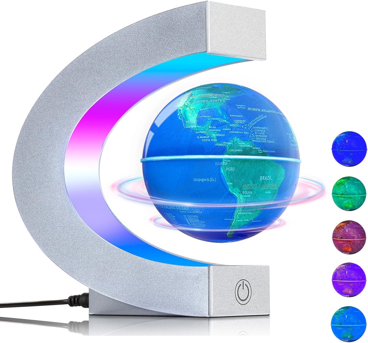 Wereldbollamp met ledlampen, cool gadget voor kantoor, thuis, plank, bureau, decoratie, cool cadeau voor mannen, vrouwen, vader, echtgenoot (wereldbol 8,5 cm)