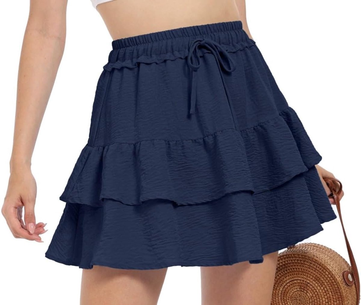 Mini-rok voor dames, hoge taille, ruches, korte rok met trekkoord