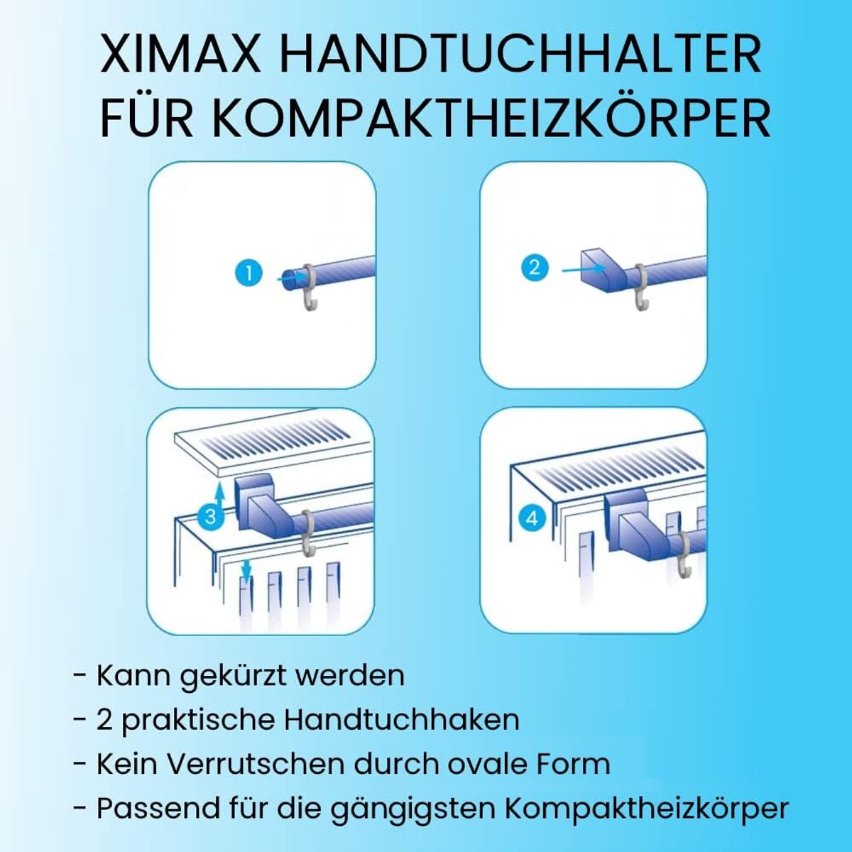 Handdoekhouder voor compacte radiator, lengtes: 540, 740, 940 mm, wit of chroom