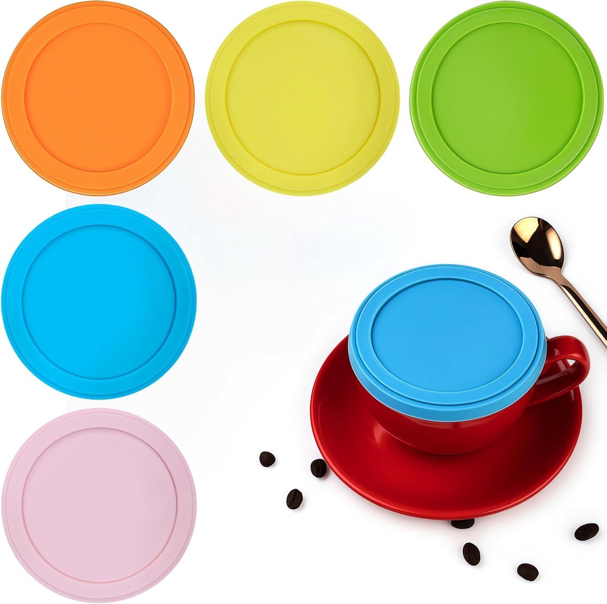 5 Stuks Yoghurtdeksels, Herbruikbare Siliconen Deksels voor Yoghurtbekers 500g, Luchtdicht & Vaatwasserbestendig, Passend voor Alpro, Milbona, Aldi