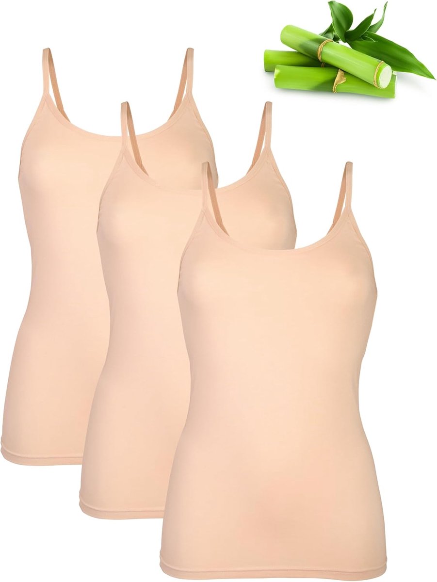 Treasure 3-Pack Bamboe Onderhemd Dames, Spaghetti Top | Bamboeviscose, OEKO-TEX, zacht en ademend, zacht en ademend gevoel met comfortabel dagelijks draaggemak