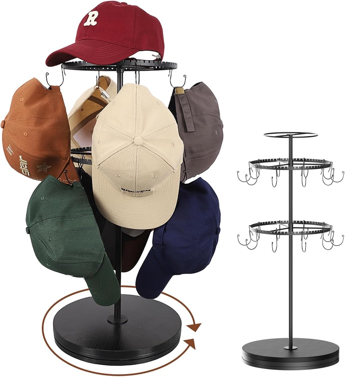 Hoedenstandaard voor tafels met 20 hoedenhaakjes, 3-laags hoedenstandaard voor maximaal 40 hoeden, geen gaten in de muur nodig, stapelbare pettenhouder voor honkbalpetten