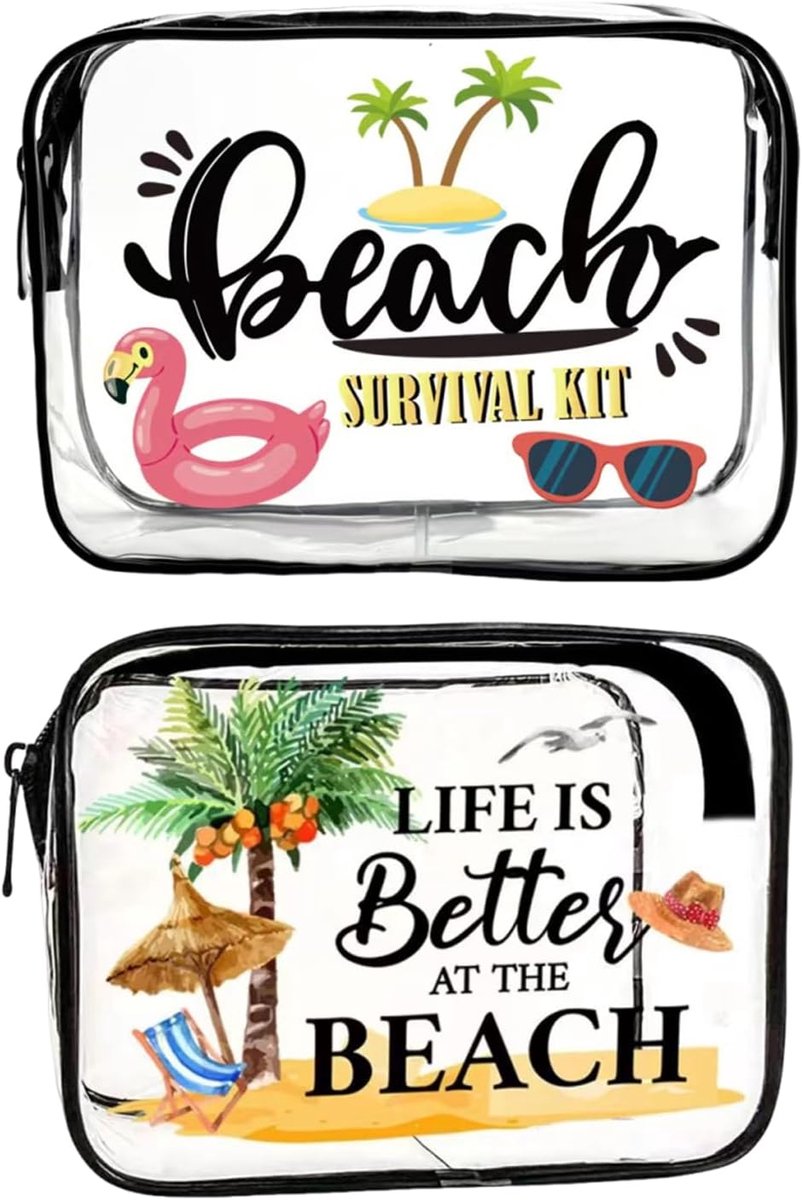 Toilettas, transparant, 2 stuks, pvc, doorzichtige en waterdichte make-uptas voor reizen, strand en vliegtuig, handbagage. Perfecte organisatie.