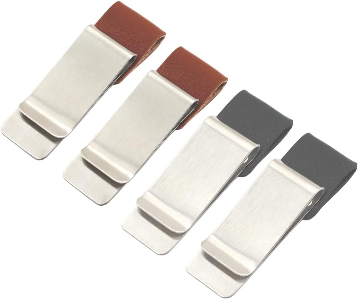 Staal Zilver Reizigers Notebook Tijdschriften Clip Pen Houder Zwart Bruin Lederen Pen Loop Metalen Geld Clip Pack van 4