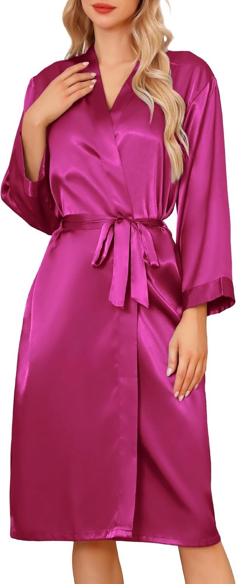 Satijnen ochtendjassen voor dames, lange kimono, ochtendgewaden, bruids-zachte nachtkleding met V-hals, voor bruiloft of feest
