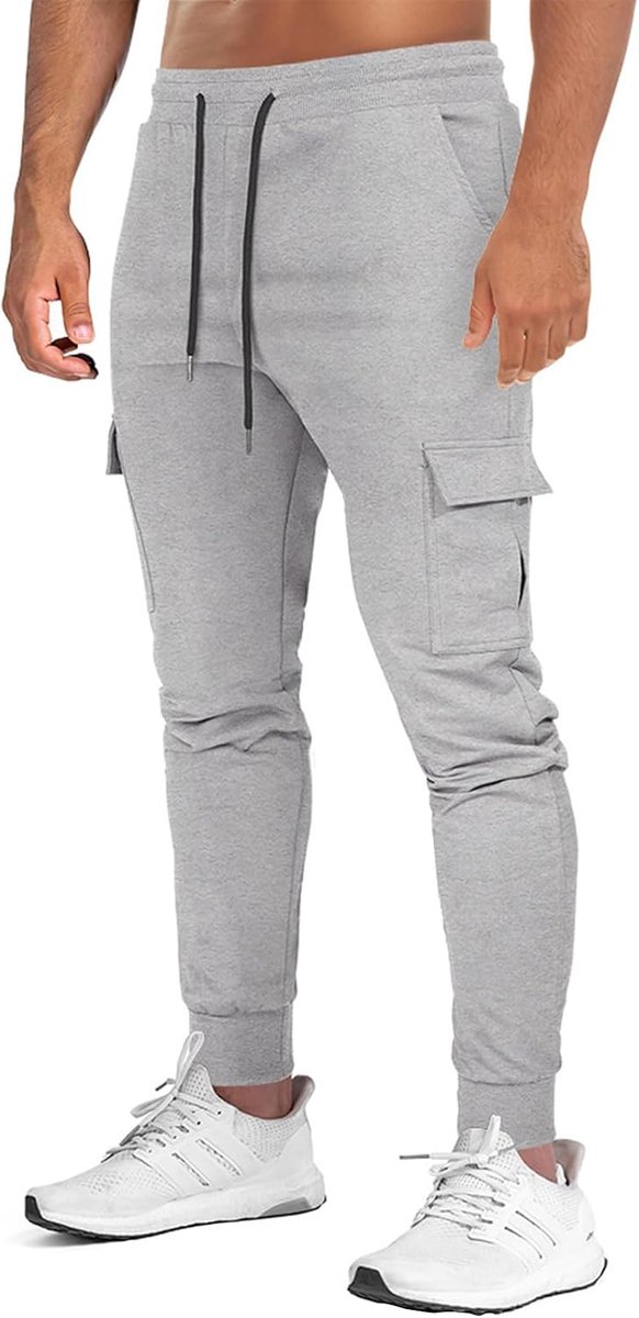 Joggingbroek voor heren, joggingbroek, joggingbroek, sportbroek, atletisch, slim fit, katoen, casual, elastische tailleband, broek met meerdere zakken