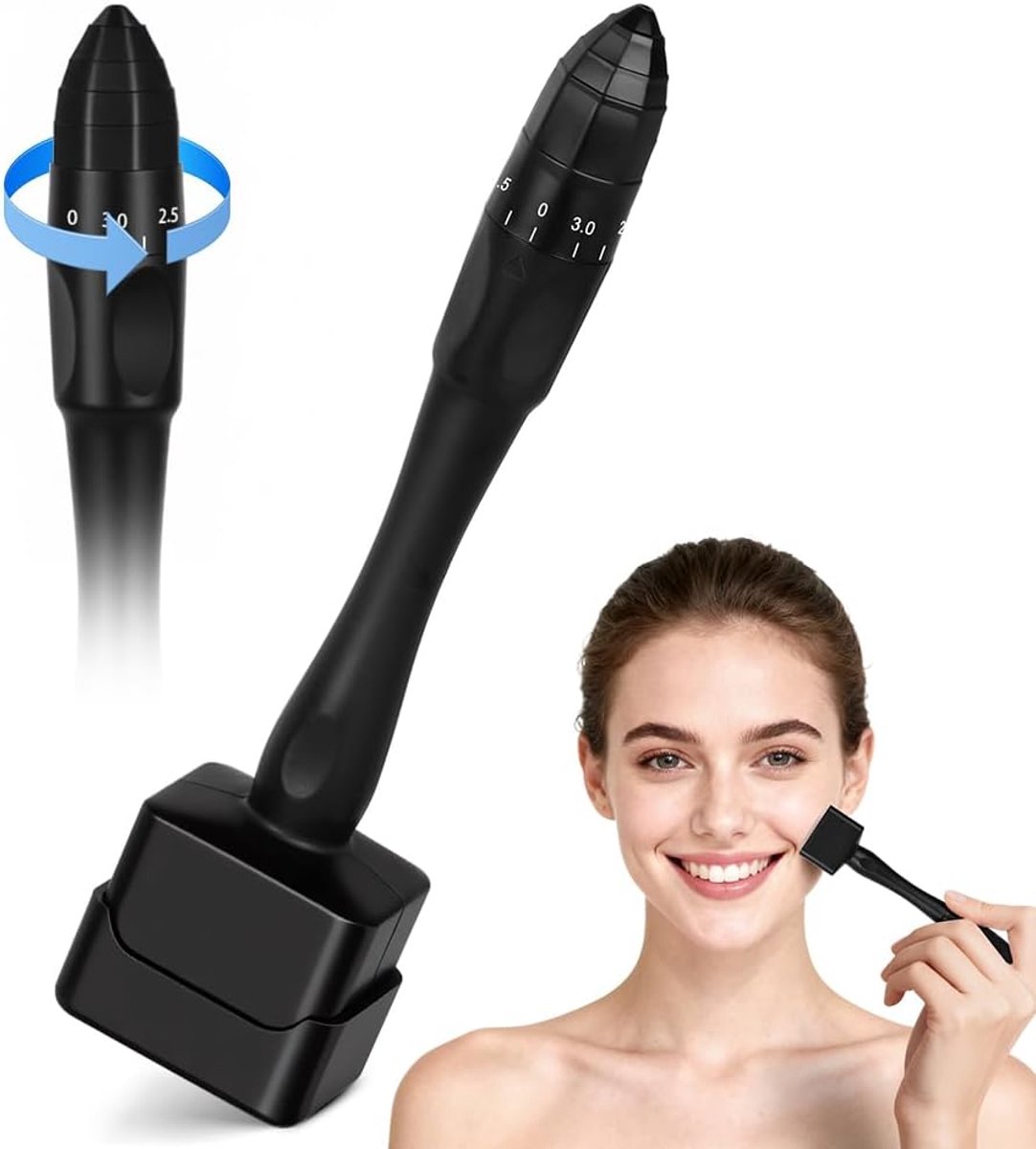 Stamp, verstelbaar, 0-3 mm, 100 professionele dermapen, zwart | Derma Stamp Micro-naaldgereedschap, verstelbare lengte voor mannen en vrouwen, haar, baard en gezichtsverzorging