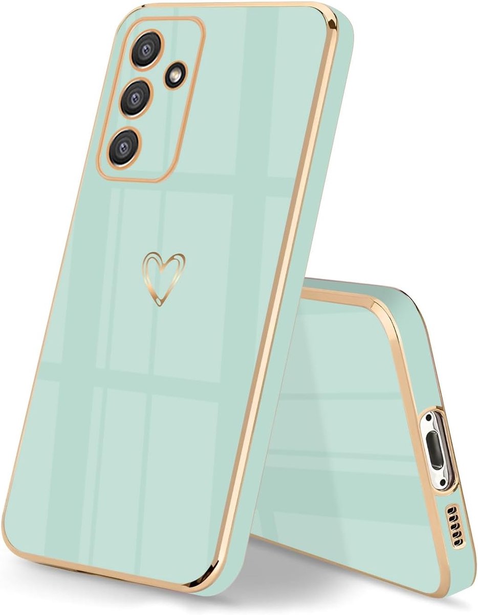 Hoesje voor Samsung Galaxy A55 5G, schattig hartpatroon, ontworpen, zacht, dun, dun telefoonhoesje voor Samsung A55 5G, schokbestendige beschermhoes voor Galaxy A55 5G, mintgroen