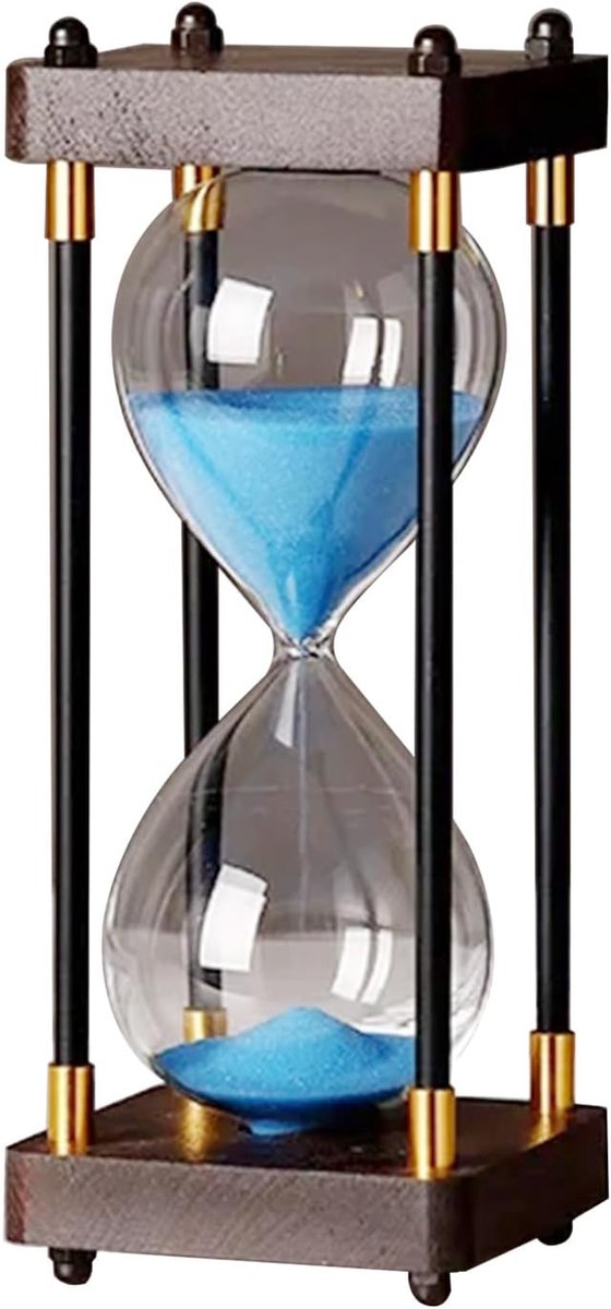 Zandloper 60 Minuten - Houten Regenboog Glas Decoratie Voor Thuis, Bureau, Kantoor, Bruiloft (Blauw)