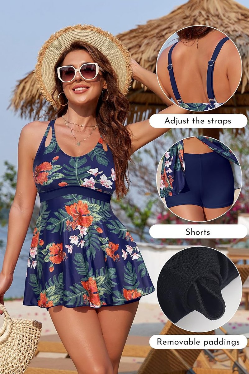 2-delige tankini-set voor dames, buikcontrole, badpakken met boyshorts, verstelbare cross-rug, jakobsschelp, trim-badkleding