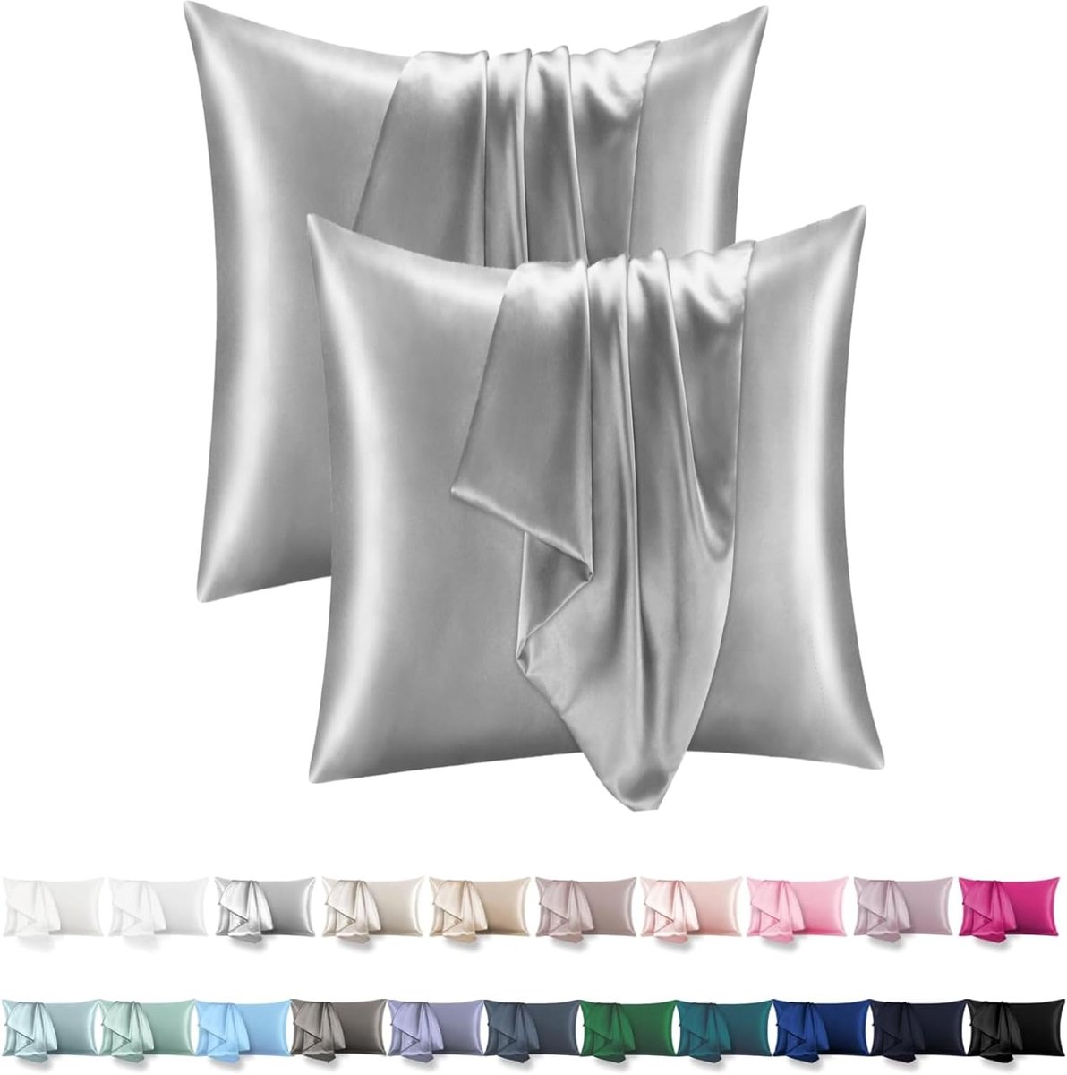 Wave Satijnen Kussensloop 80x80 Set van 2 – Vergelijkbaar met Zijden Kussenslopen, Premium Kussenhoes 80x80, Oeko-Tex Gecertificeerd, Ademend en Hypoallergeen, Dubbelzijdig Zijde, Crème wit