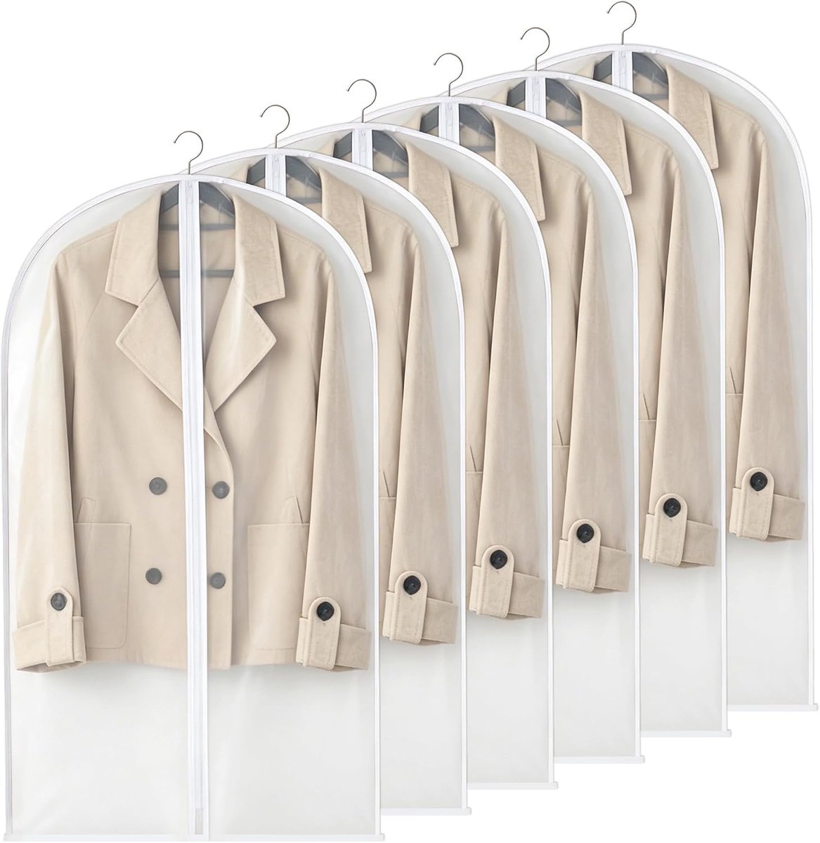 6 stuks kledingzakken, 60 x 100 cm PEVA doorschijnende pakhoezen voor opslag - Stofdichte, waterdichte kledingbeschermer voor pakken, jurken, jassen | Garderobe-organizer voor thuis en op reis