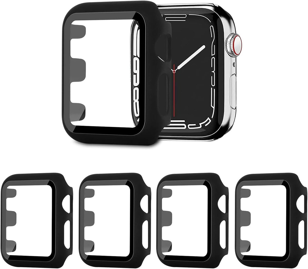 Compatibel met Apple Watch Series 3 2 1 38 mm met pantserglasfolie displaybescherming, PC rondom beschermhoes krasbestendig beschermfolie beschermcase voor iWatch, 4 stuks zwart zwart zwart