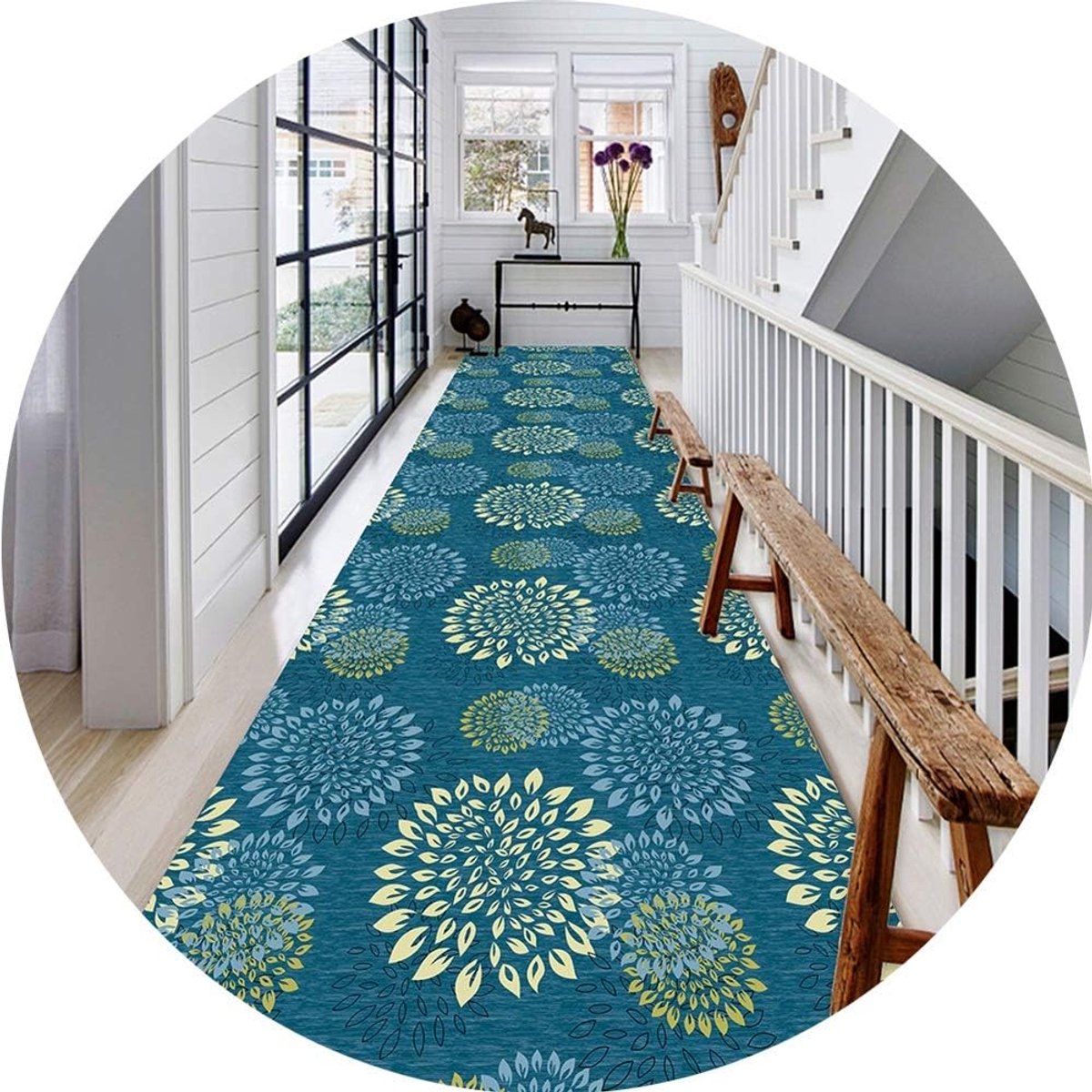 Lange loper tapijten voor hal gebied tapijten gang tapijt 3D blauw lang tapijt geschikt voor balkon keuken slaapkamer wasbaar, maat aanpasbaar